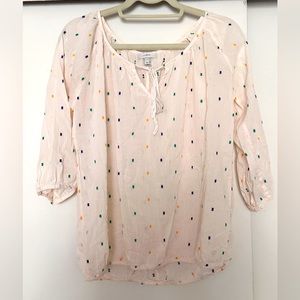 J Crew cream colored top with colorful dots.